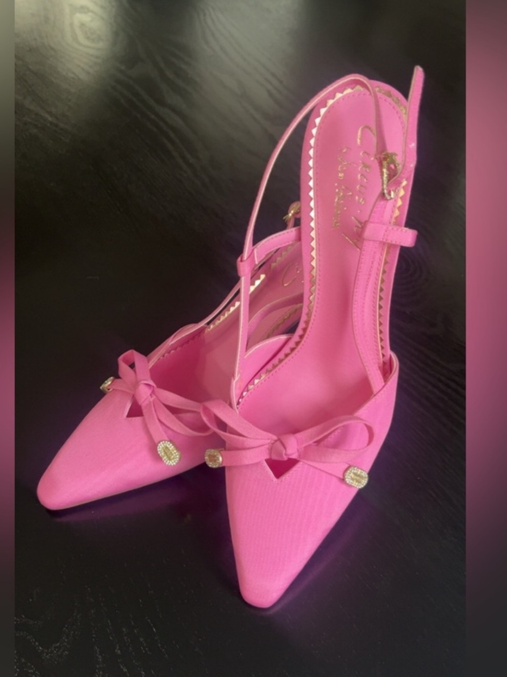 Sam Edelman Pink Pointed Slingback Heel with Bow Charm - Picture 2 of 4